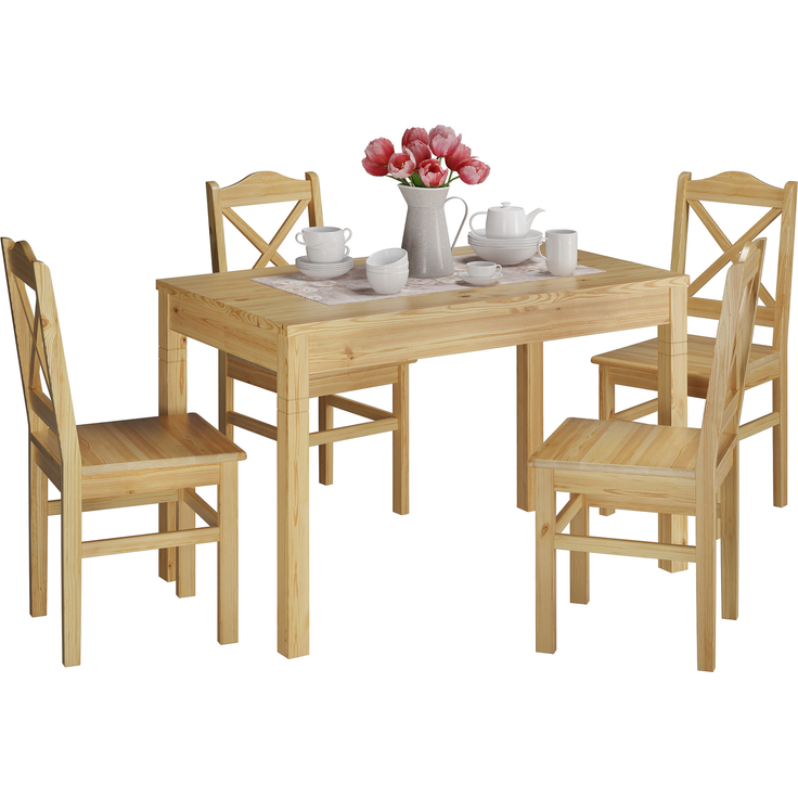 Rustikale Tischgruppe Esstisch und 4 Stühle Kiefer Massivholz 90.70-51 B-Set 20