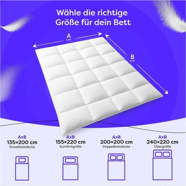 Wolkenfeld Daunenbettdecke Winterbettdecke Daunendecke Anti-Milben, Hypoallergen, Waschbar, Bezug: 100% Baumwolle, 135x200, 155x220, 200x200, 220x240 Gänsedaunen & Federn 500 g/m² – Bild 2