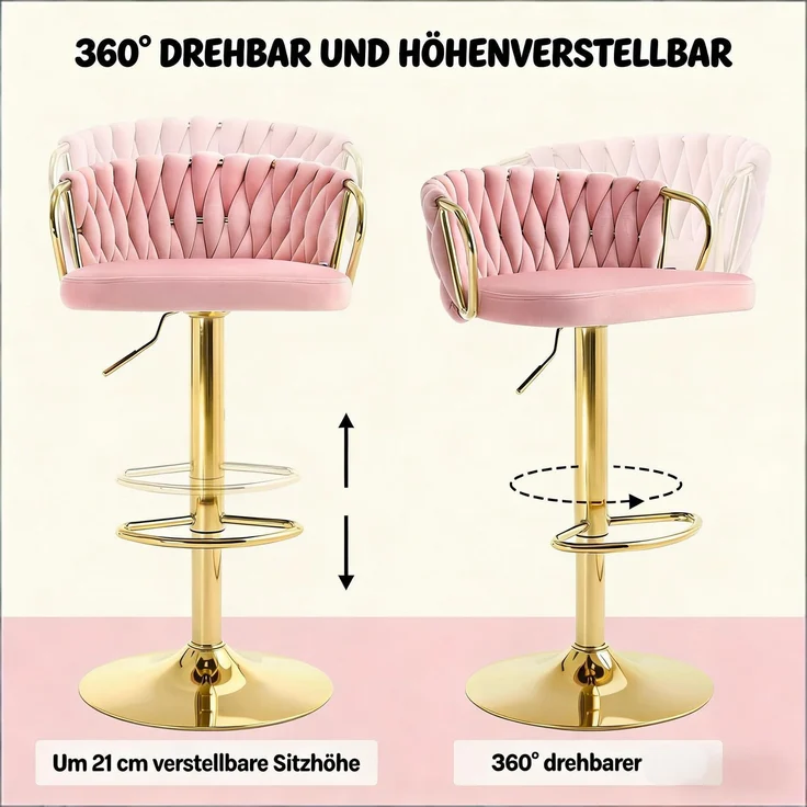 Elegante Bar-Hocker,Soft-Kissen-Tisch-Hocker,Bequeme Sitze,Küchenstuhl,Kaffeestuhl(Es ist nur ein Bar Stuhl enthalten)--Rosa--50.5x49.5x98cm--YOUDENOVA – Bild 3