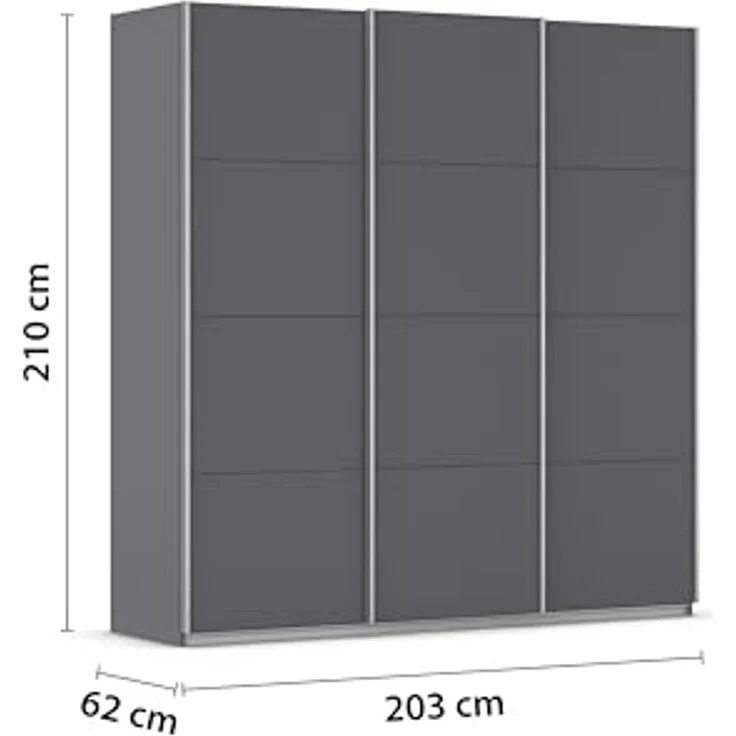 Rauch Möbel Kulmbach, Kleiderschrank mit Schwebetüren für Schlafzimmer, Kinderzimmer, Jugendzimmer, Garderobe, Flur, 3-türig, Zubehör Classic, Farbe Grau metallic, Schwarz, Breite 203 cm – Bild 3