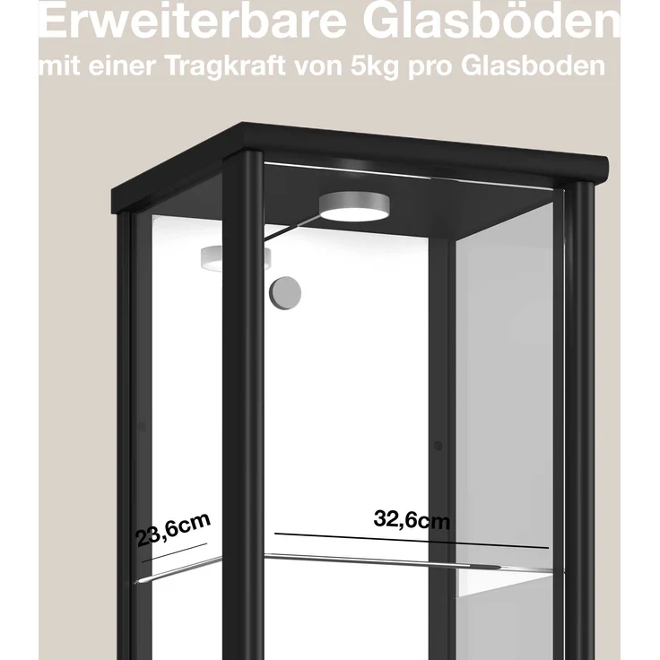 K-Möbel Glasvitrine C1016 (Glasvitrine (176x37x33 cm) mit 1 Glastür) Glasvitrine stehend – Bild 5