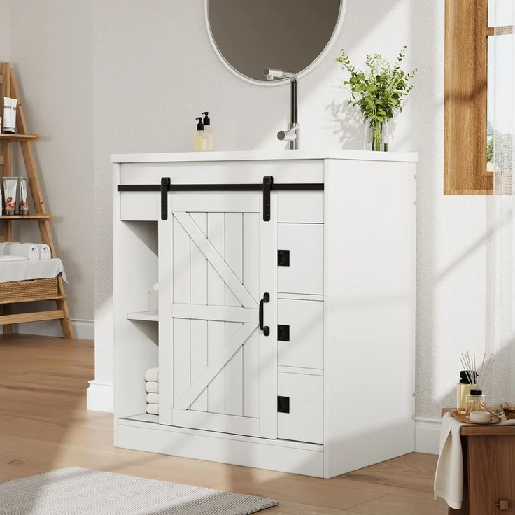 MODFU Badkommode mit Keramikwaschbecken (moderner Badmöbel für Badezimmer, 1 St, 73*46.5*87.5cm(L x B x H) – Bild 3