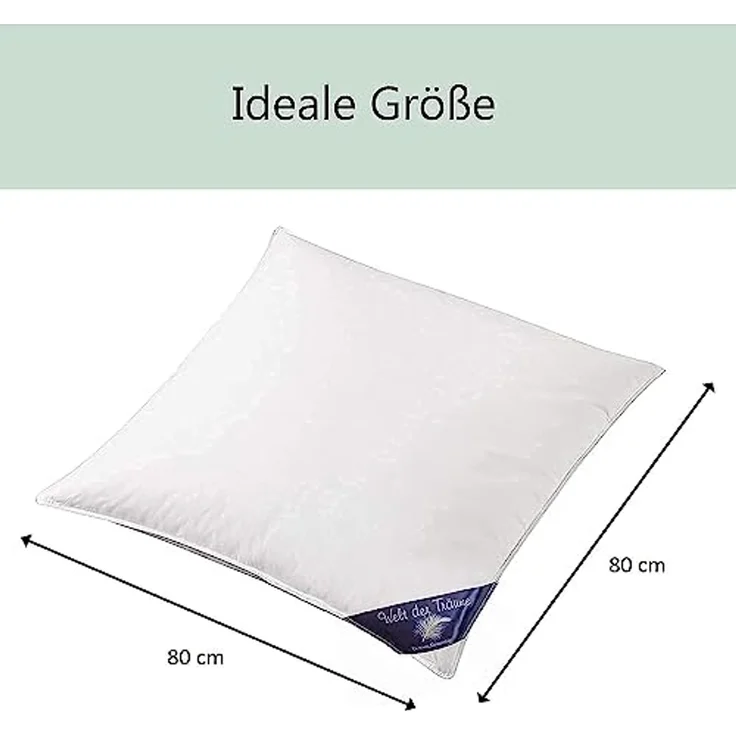 Welt der Träume 3-Kammer-Kopfkissen 2 Stück 80 x 80 cm Daunenkissen Füllung 1600 Gr. oder 1400, Füllung: Federn und Daunen, Bezug: 100% Baumwolle, Rückenschläfer, Bauchschläfer, Seitenschläfer, Set, 2 Stück, 100% Naturprodukt, Allergiker geeignet, Herg... – Bild 2
