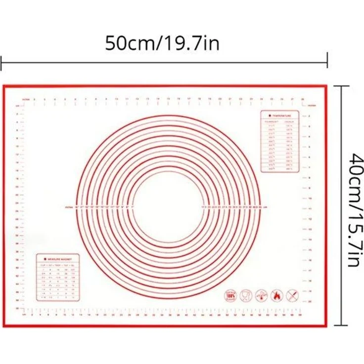Montegoni Back-Set Hochwertige 40 x 50 cm Teigmatte Silikon Knetmatte, (1 x Hochwertige 40 x 50 cm große weiße und rote Silikon-Knetmatte), Antihaft-Backmatte für ideales Küchenbackgeschirr – Bild 4