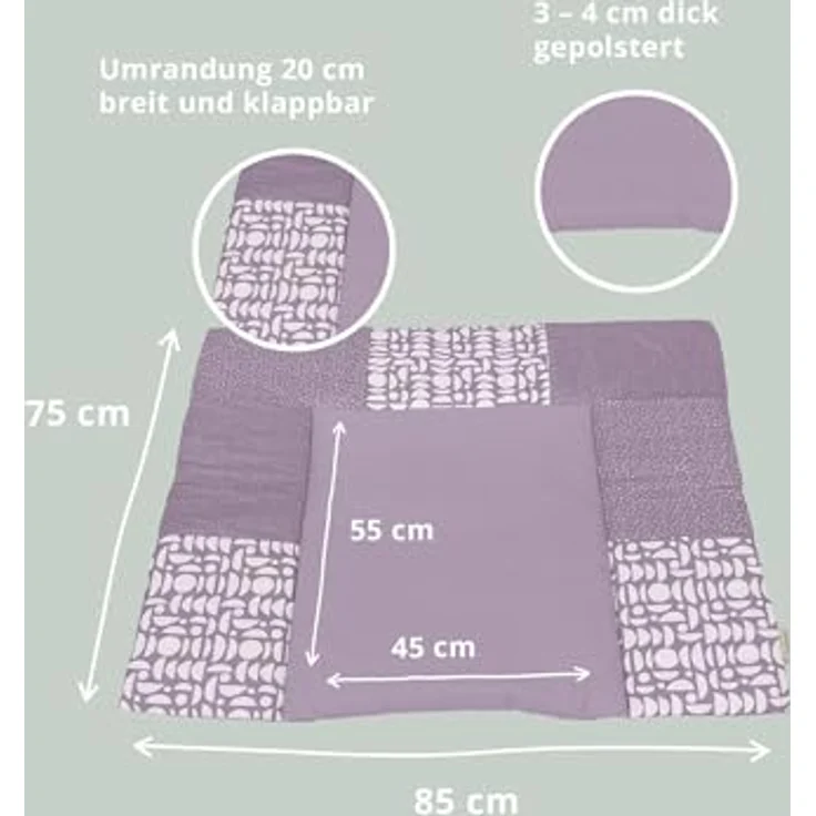 ULLENBOOM ® Wickelauflage 85x75 cm, Flieder (Made in EU) - Wickelunterlage Waschbar und für Unterwegs geeignet, Bezug: 100% OEKO TEX Baumwolle, Wickeltischauflage 75x85 – Bild 3