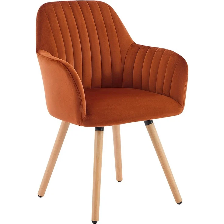 Vente-unique - Stuhl mit Armlehnen 2er-Set - Samt & Metall in Holzoptik - Terracotta - ELEANA – Bild 5