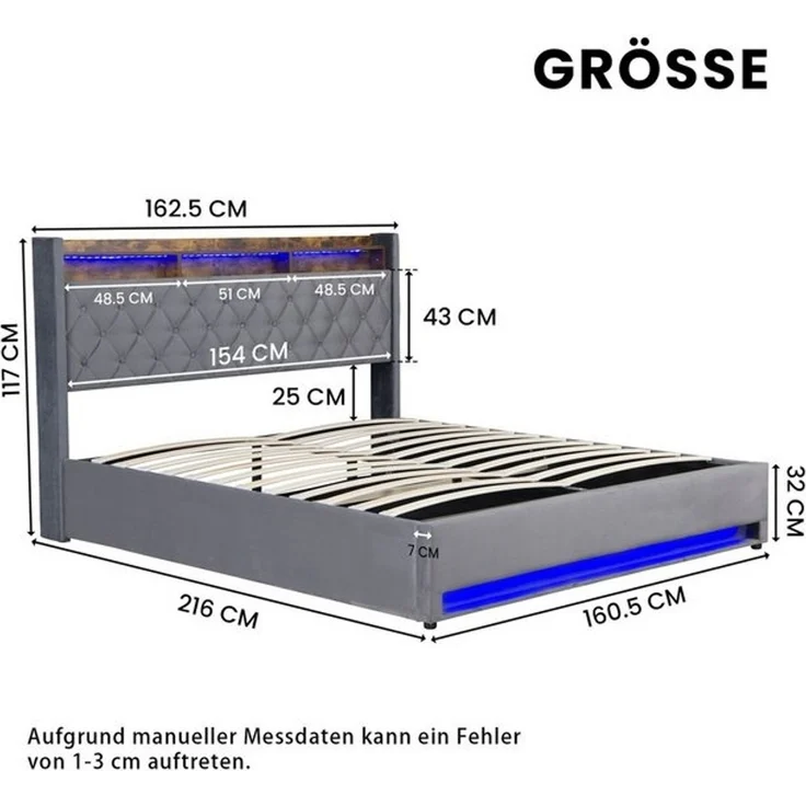 STILVORA Polsterbett 160×200 mit matratze und bettkasten,Stauraumbett Boxspringbett mit USB (Funktionbett mit Hydraulikstange,Tragfähigkeit: 200kg, Strapazierfähig und schmutzabweisend,verschiedenen Farben,Metallrahmen), Bettgestell mit Lattenrost,Bequ... – Bild 4