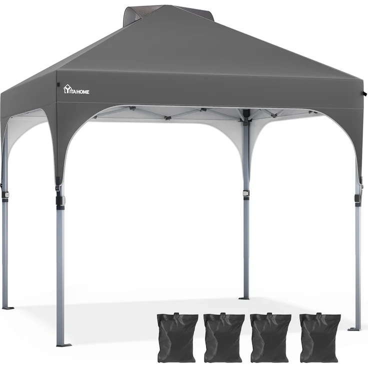 YITAHOME 3X3 wasserdichte Pavillon Faltpavillon, Faltbarer Pop up Pavillon Outdoor Anti-UV Gartenpavillon Höhenverstellbarfür Alle Jahreszeiten Für Party Camping Märkte Pool Festival, Dunkelgrau – Bild 3