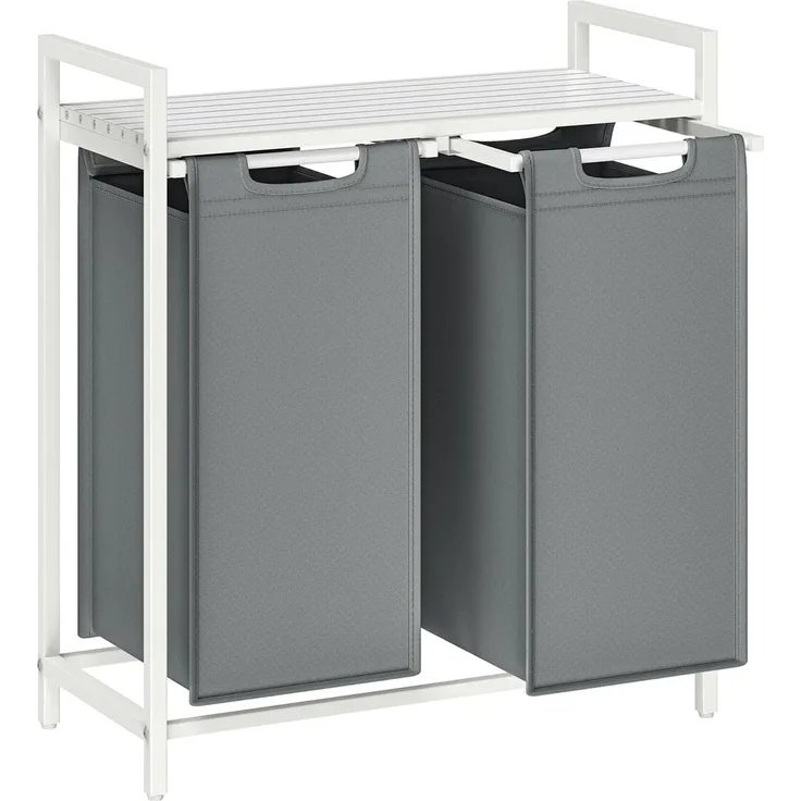 Calicosy Wäschekorb 2 Fächer Weiß und Grau – H71 cm - Grau