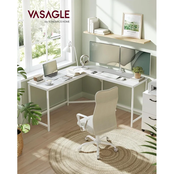 VASAGLE Eckschreibtisch, L-förmiger Computertisch, 149 x 149 x 76 cm, platzsparender Bürotisch, Homeoffice, Gaming, ahornweiß LWD073W01 – Bild 2