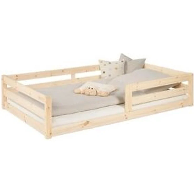 Ehrenkind Kinderbett Bodenbett 90x200 und 120x200 mit Rausfallschutz in Natur und Weiß,. – Bild 5