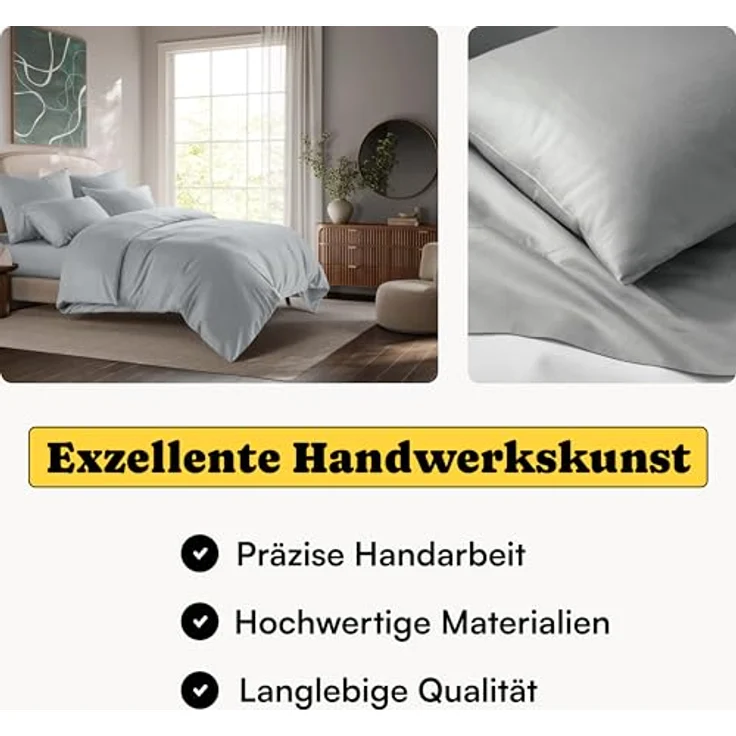 Seralino Spannbettlaken Mako Satin Spannbetttuch (100% Bio Baumwolle), 100% Bio-Baumwolle, Gummizug: rundum, Etiketten zeigen Seiten – schnelles, unkompliziertes Beziehen garantiert, Fairtrade/ GOTS zertifizierte uni Bettlaken, weich – Bild 3