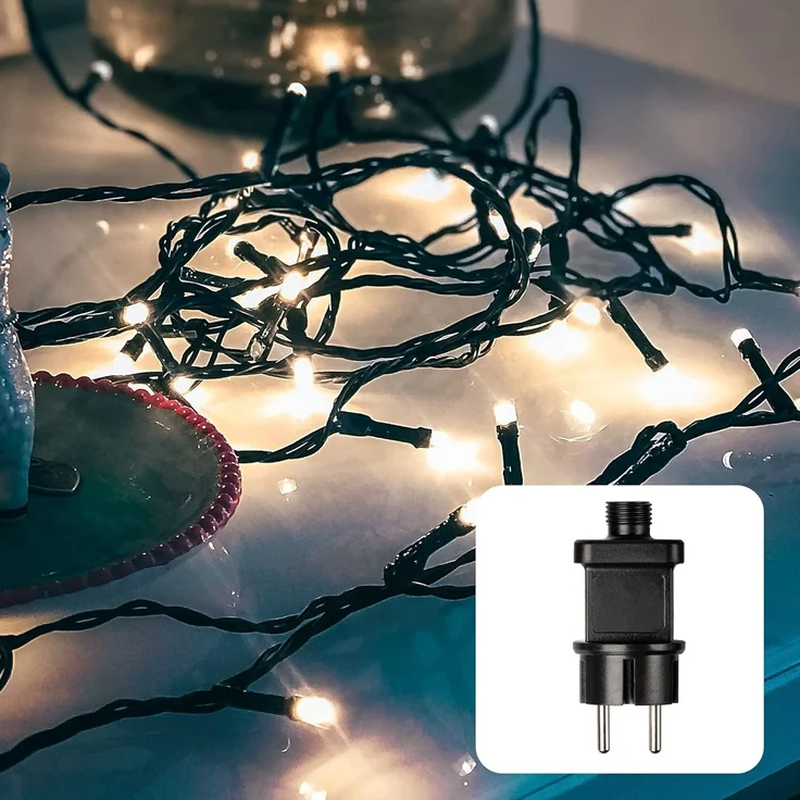 hellum LED Lichterkette Außen oder Innen I Lichterkette Kaltweiß I Lichterkette LED strombetrieben mit 40 LED I Weihnachtsbaumbeleuchtung mit Kabel in Grün – Bild 4
