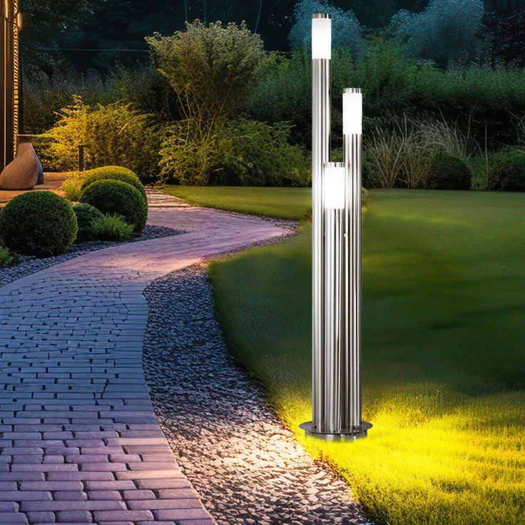 2er Set Stehlampe, Edelstahl silber, 3-Säulen, H 170 cm – Bild 6