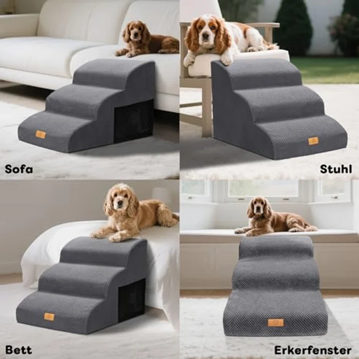 HEVOL Hundetreppe mit 3 Stufen – Hochwertige Schwamm-Hundetreppe für kleine Hunde, tragbare Haustiertreppe und Katzentreppe mit waschbarem Bezug für Sofa und Bett. Inklusive 1 Fusselrolle – Bild 8