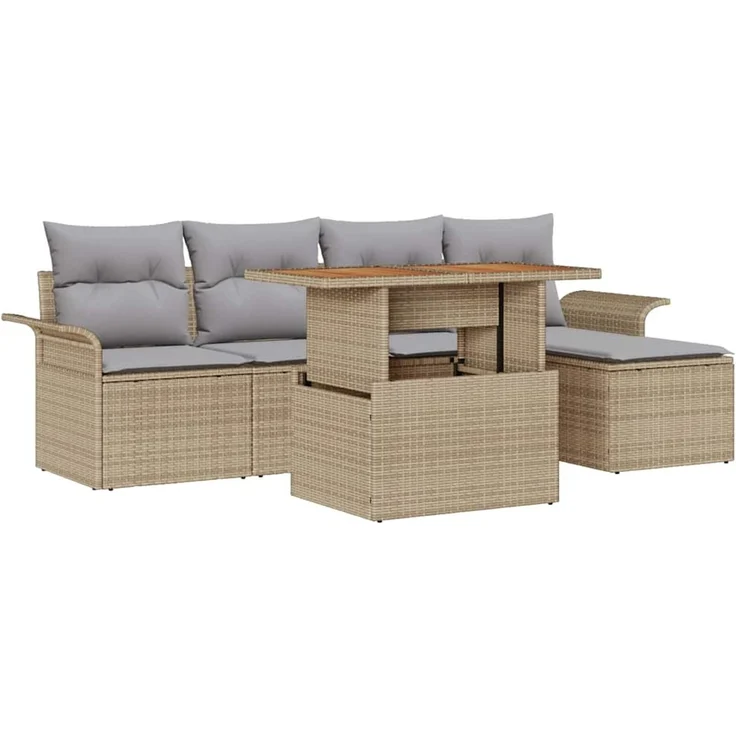 vidaXL Garten-Sofa-Set mit Speicher 6 pcs Beige Poly Rattan 3358058 – Bild 2
