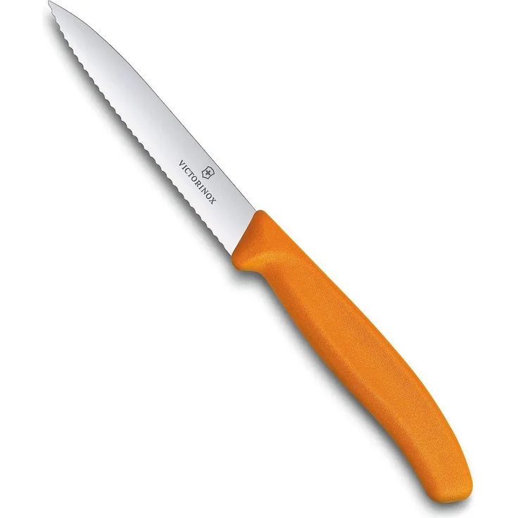 Victorinox, 6.7736. L9, Swiss Classic, Gemüsemesser, Extra scharfe Klinge, mit Wellenschliff, robuster Kunststoff-Griff, Orange, Made in Switzerland, Spülmaschinengeeignet