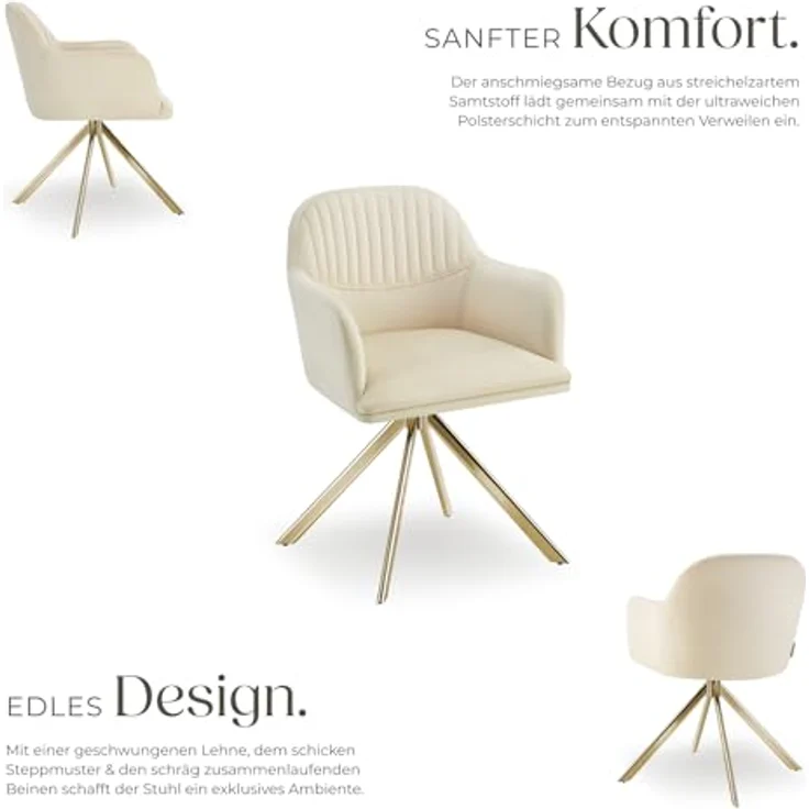 tectake Esszimmerstuhl Samt-Drehstuhl (1er Set, 1 St), gepolstert – Bild 5