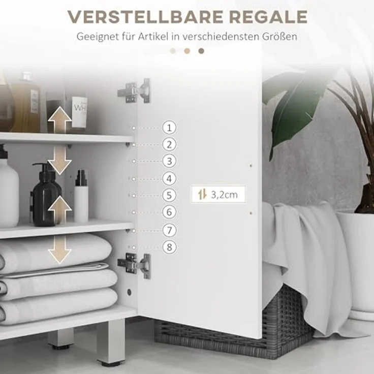 Kleankin Badkommode Badezimmerschrank (Badezimmer-Aufbewahrungsschrank, 1 St, mit Schublade, verstellbare Regale), 60 x 30 x 93 cm, Weiß – Bild 5