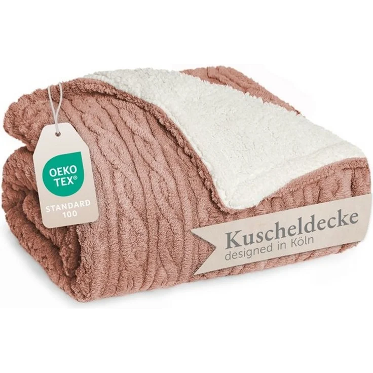 Blumtal Wohndecke, Oeko-TEX zertifiziert, waschbar, weiche Sherpa-Innenseite, Dusty Pink, 130x150 cm – Bild 1