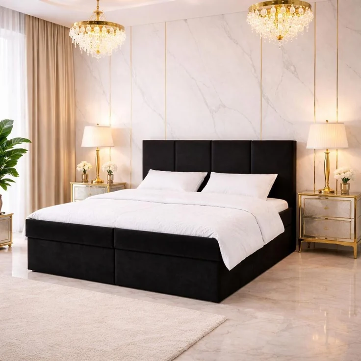 KRISAN MÖBEL Kontinentalbett DREAM1 Schwarz, Premium-Komfort für Ihr Schlafzimmer mit 2 Bettkasten, Bonell-Federkern Matratze und Topper, 160 x 200 cm – Bild 2