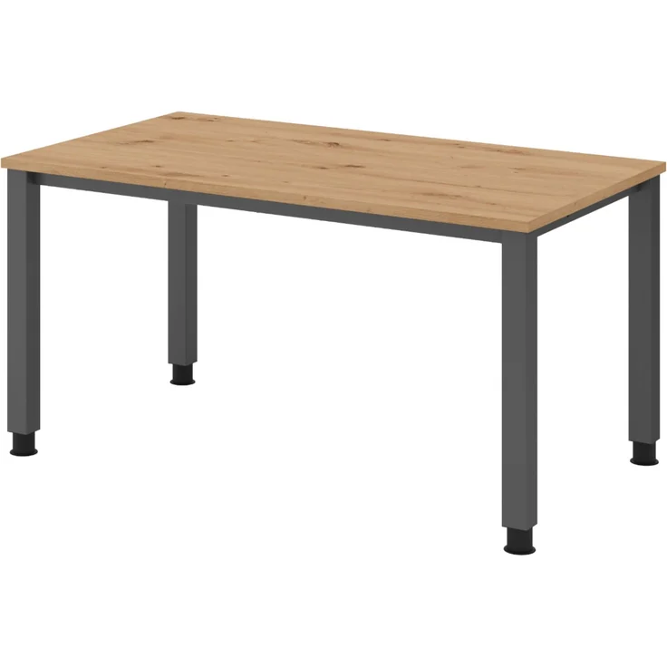 bümö manuell höhenverstellbarer Schreibtisch 140x80 cm in Asteiche, Metall-Gestell: Graphit - PC Tisch höhenverstellbar & belastbar bis 140 kg, Büro- und Computertisch, QS-14-R-G – Bild 1