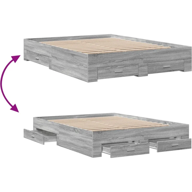 vidaXL Bettgestell mit Schubladen Grau Sonoma 140x200 cm Holzwerkstoff 3280389 – Bild 7