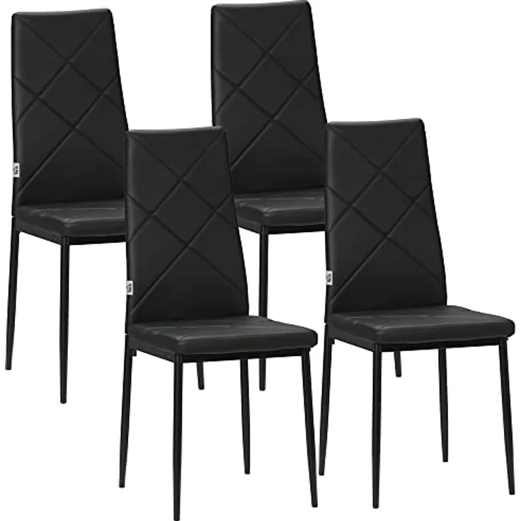 HOMCOM Esszimmerstühle 4er Set Küchenstuhl mit Rückenlehne, Kunstleder, Polsterstuhl mit Fußpolster, Wohnzimmerstuhl, Stühle mit Stahlbeine für Esstisch, Schwarz – Bild 2