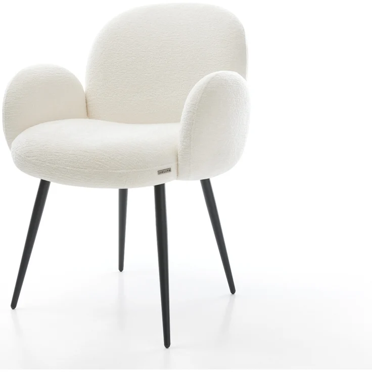 Esszimmerstuhl Nube-Flex mit Armlehnen Bouclé Soft Beige 4-Fuß konisch Schwarz Taschenfederkern – Bild 1