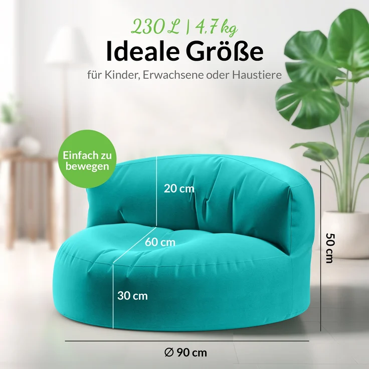 Green Bean® Sitzsack Sofa mit Füllmaterial - Lounge im Sitzsack-Design 90x50cm mit ergonomischer Rückenlehne & waschbarem Bezug - Indoor und Outdoor geeignet in Türkis – Bild 3