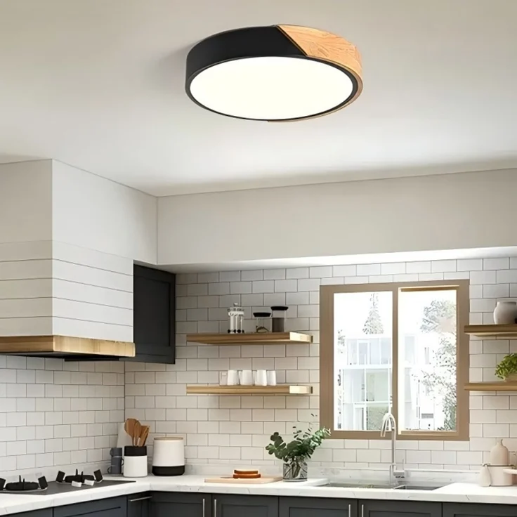DELIPOP – Moderne LED – Deckenleuchte 24W 6500K Schwarze runde Holz – Deckenleuchte für Schlafzimmer, Esszimmer, Küche – Weißes Licht – Durchmesser – 30x30x5cm – Bild 5
