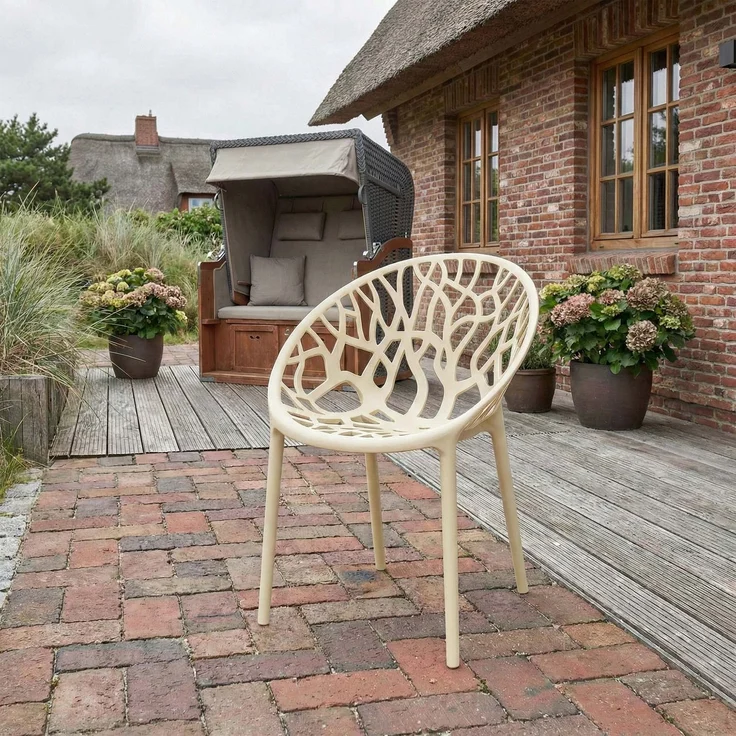 CLP Gartenstuhl Hope mit Lehne stapelbar wetterfest UV-beständig bis 150 kg,creme – Bild 3