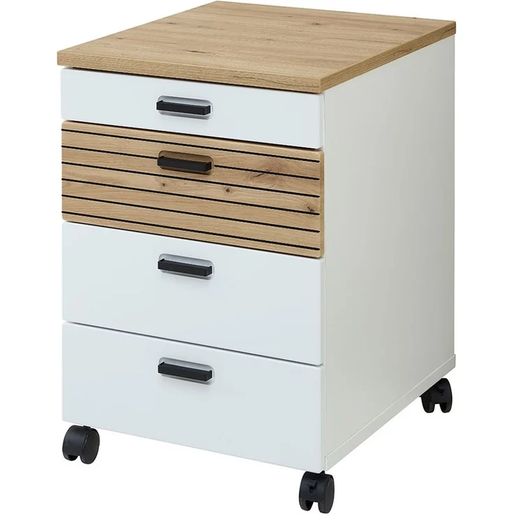 Rollcontainer Glenn, Holzwerkstoff, Weiß, Holzfarben, 45 x 66 x 55 cm – Bild 1