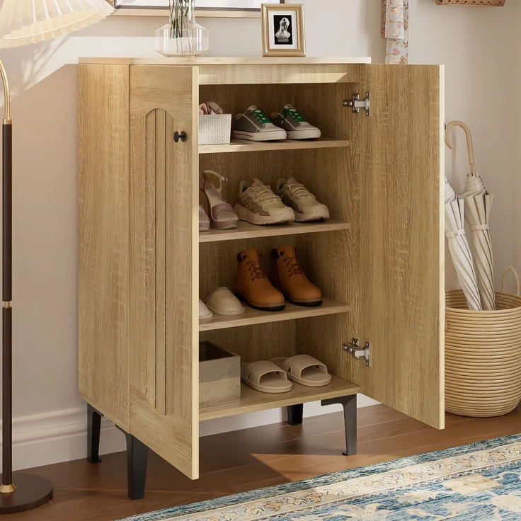 Schuhschrank, Holzfarbe aus Spanplatte mit Doppeltüren & Ablagefläche, 60x31,5x95 cm – Bild 5