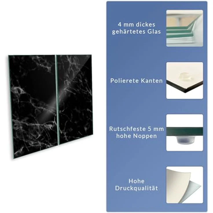 Herdabdeckplatte Abdeckung Ceranfeld Abdeckplatte Schneidebrett 2-Teilig 60x52 Marmor Schwarz- Weiss Spritzschutz Glasplatte Ceranfeldabdeckung Herdschutz Sicherheitsglas Glasschneidebrett 2 x 30 x 52 – Bild 9
