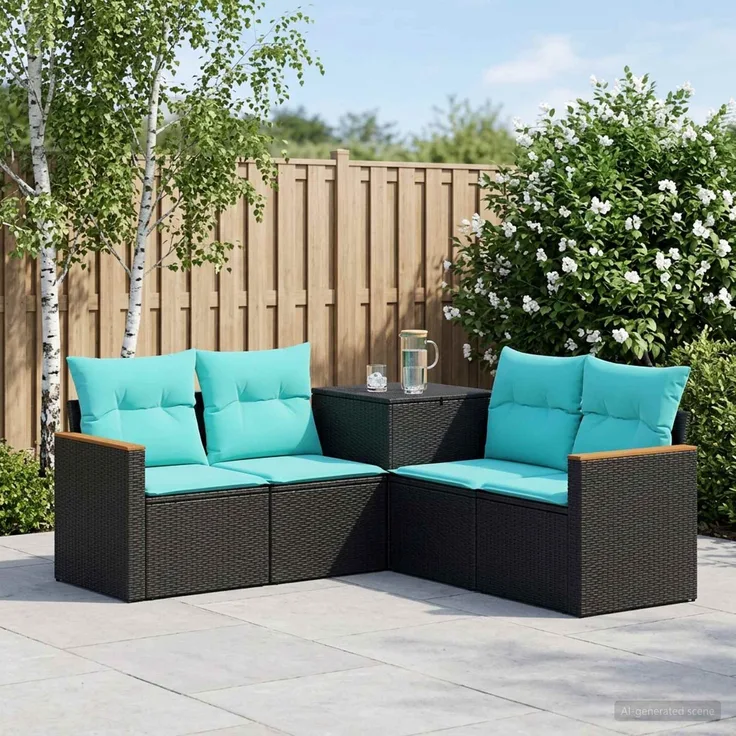 vidaXL Sofa Set 5 stk. Schwarz und Blau Polyrattan und Stahl 3447930