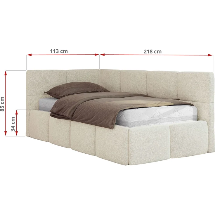 Jugendbett 90x200 ARVO Polsterbett mit Bettkasten, Stauraum & Gasdruckfeder, Modernes Design mit Kopfteil, Multipocket Matratze - Creme Strukture - ELORI LUX - Links Seite – Bild 3
