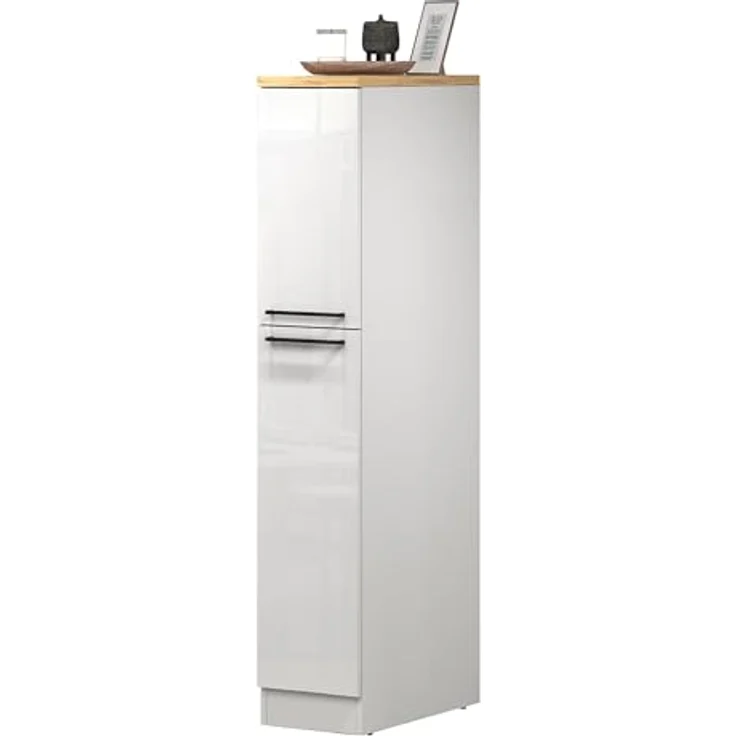 Dmora - Küchenschrank Quintino, Mehrzweckschrank, Küchenzeile Schrank, Multifunktionales Kühlregal, 100% Made in Italy, 30 x 60 x 165 cm, glänzendes Weiß und Eiche – Bild 6
