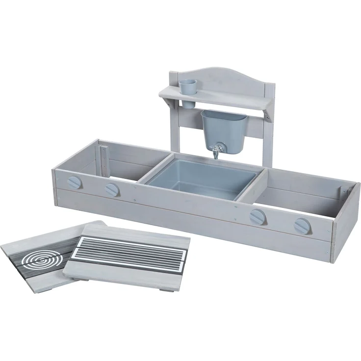 roba 2in1 Balkonsandkasten & Matschküche für Kinder - FSC®-zertifiziert - Inkl. Zubehör - Kompakte Spielküche für Balkon & Garten - Grau – Bild 6