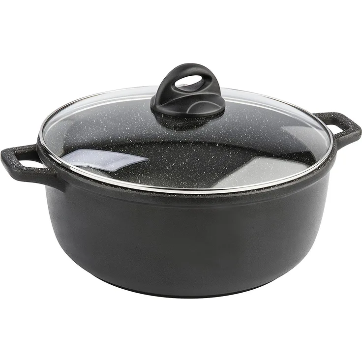 Barazzoni die Kochen besondere Kasserolle Zwei Griffen mit Deckel, Durchmesser 28 cm, Aluminiumguss mit Beschichtung Marmotech A 5 Schichten. Made in Italy.