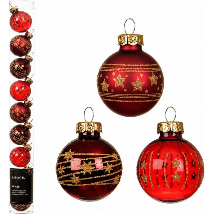 Kaemingk Weihnachtsbaumkugel, Weihnachtskugeln Glas mit Motiven 3cm 9 Stk. Ochsenblut transparent – Bild 1