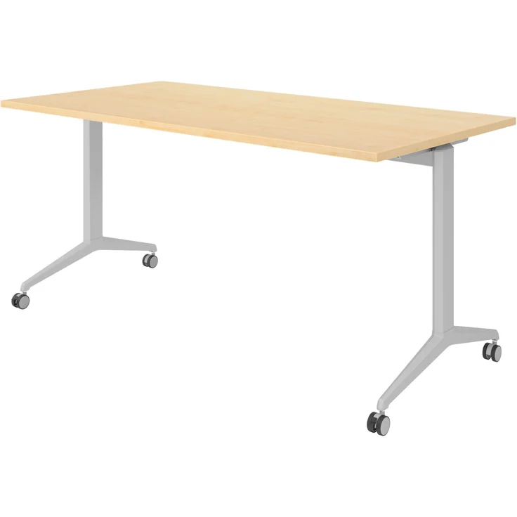 bümö Seminartisch klappbar fahrbar 160x80 cm Ahorn, Gestell silber - Klapptisch staffelbar, mit vier Doppelrollen Büro Schulungstisch, KFZ16-3-S – Bild 1
