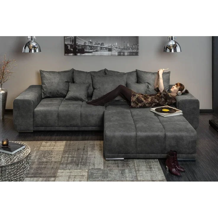 riess-ambiente Fußhocker ELEGANCIA 110cm grau (Einzelartikel, 1 St), Microfaser · mit Ziersteppung · für Sofas · Modern Design – Bild 6