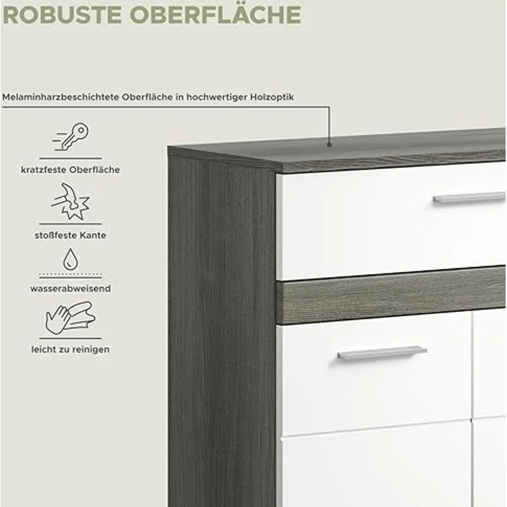 Badschrank Blake II - Rauchsilber / Weiß Hochglanz – Bild 5