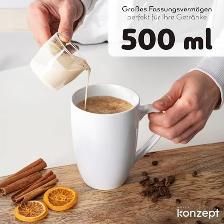 KONZEPT Becher Große Kaffeebecher 500ml (2er-Set) – Becher aus hochwertigem Porzellan, 2-tlg, stilvoll für Kaffee, Tee & Heißgetränke – Bild 3