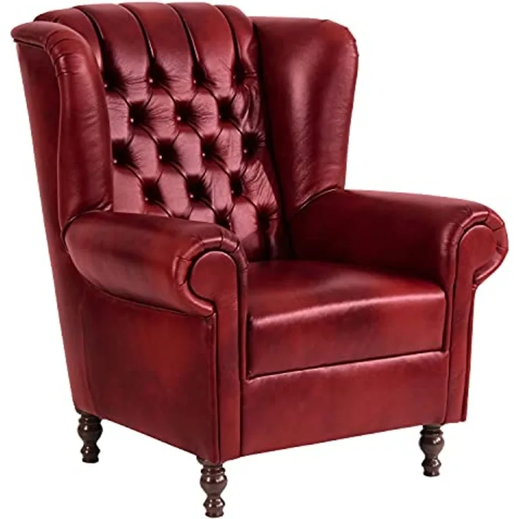 Vary Ohrenbackensessel Wischleder Rot Buche Nussbaumfarben
