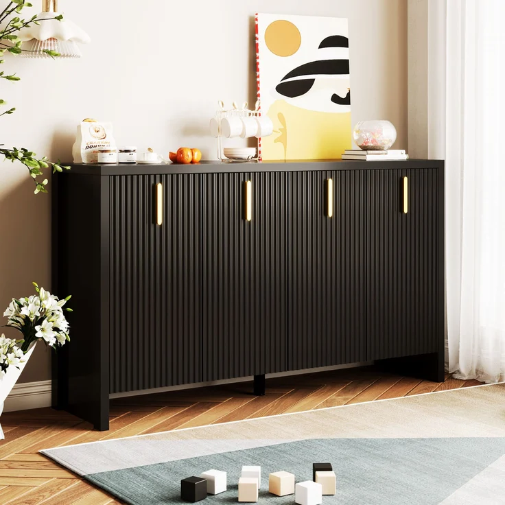 Sideboard, Holzwerkstoff mit verstellbaren Einlegeböden, 140x38x80 cm, Schwarz – Bild 1