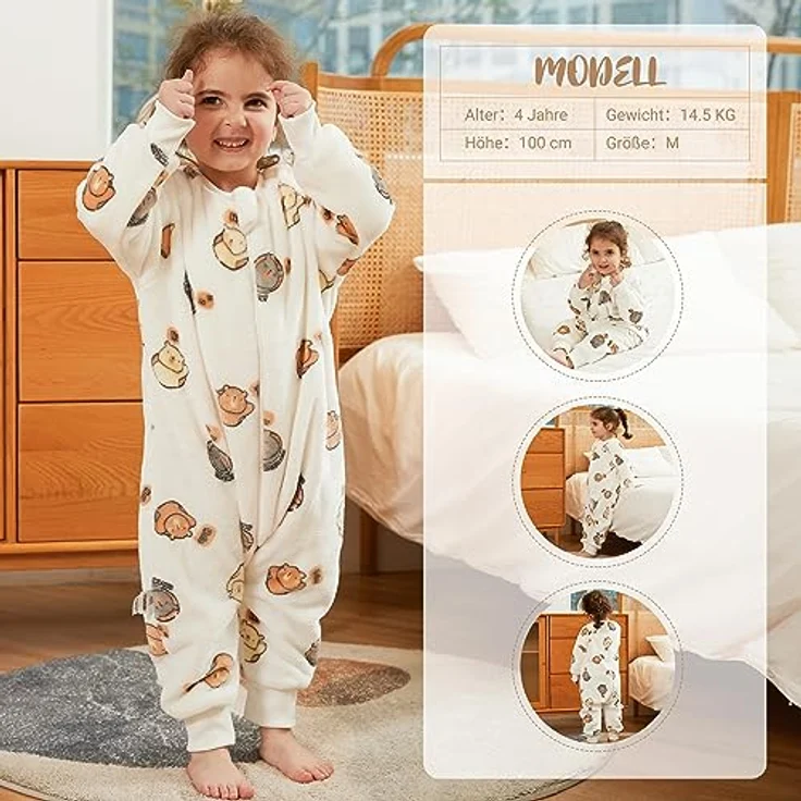 XQ&XG Baby Schlafsack mit Füßen 2.0 Tog,Babyschlafsack mit langen Ärmeln,Schlafsack Kinder mit Beinen für mädchen und Junge,Weiß Bär,100 – Bild 8