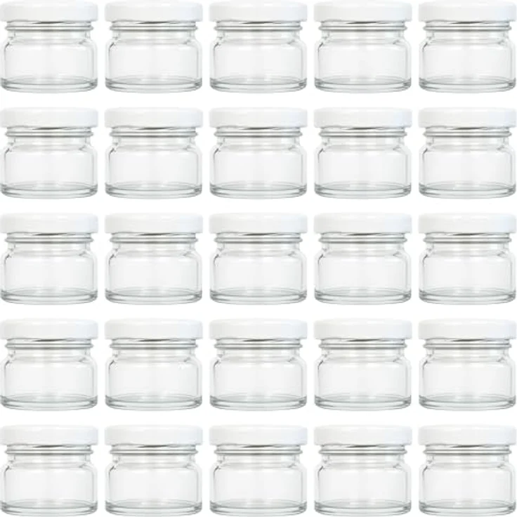 hocz 25x Mini Marmeladengläser 30 ml | mit Deckel Weiß TO 43 | kleine Einmachgläser mit Schraubdeckel zum befüllen | Schraubgläser, Sturzgläser Set | leere Gläser für Marmelade | 25 Stück – Bild 1