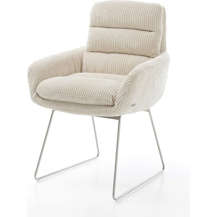 Esszimmerstuhl Abelia-Flex mit Armlehnen Cord Beige Kufengestell Edelstahl – Bild 2